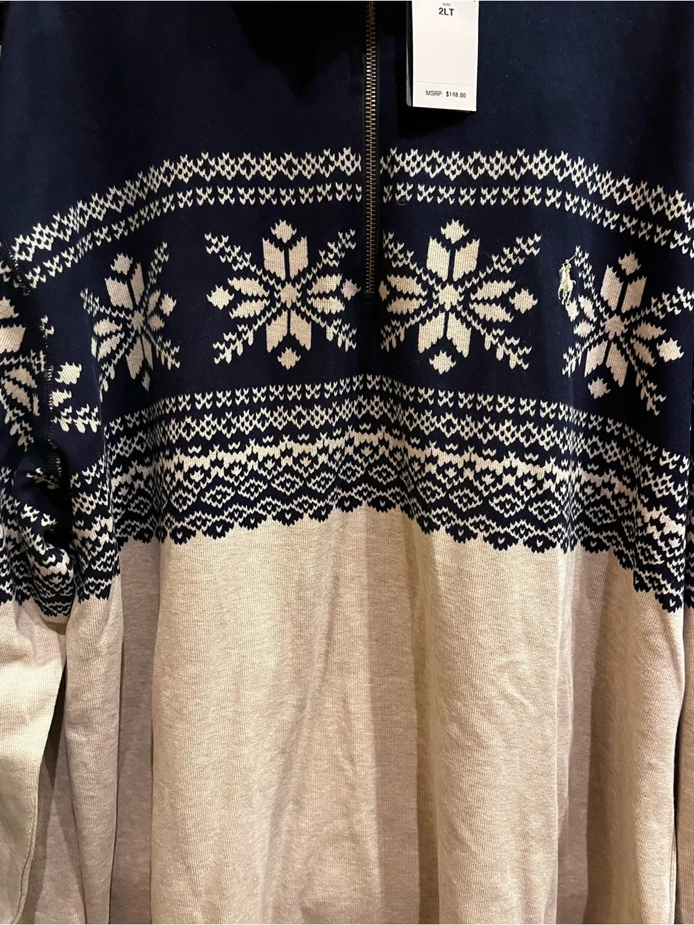 Ralph Lauren Navy & Light Gray Snowflake Quarter Half-Zip Sweater
